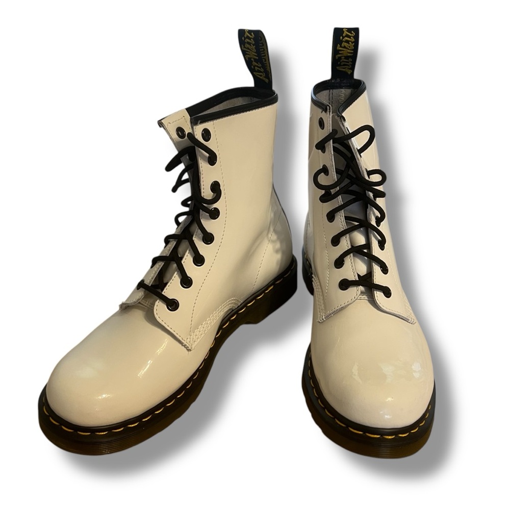 Dr. Martens 1460 White Patent Leather Lace Up Combat Boots